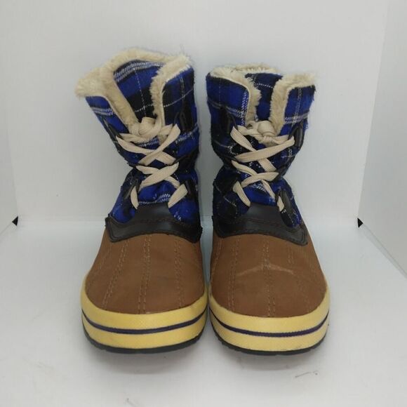 Merona Womens Pre-owned Brown w/Blue Plaid Faux Fur Lined Winter Boots - sz. 7 - Picture 2 of 5